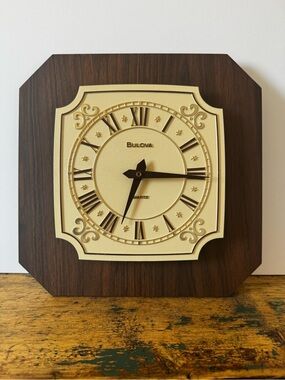 Bulova Gold-Tone Dial with Dark Wood Look Wall Clock